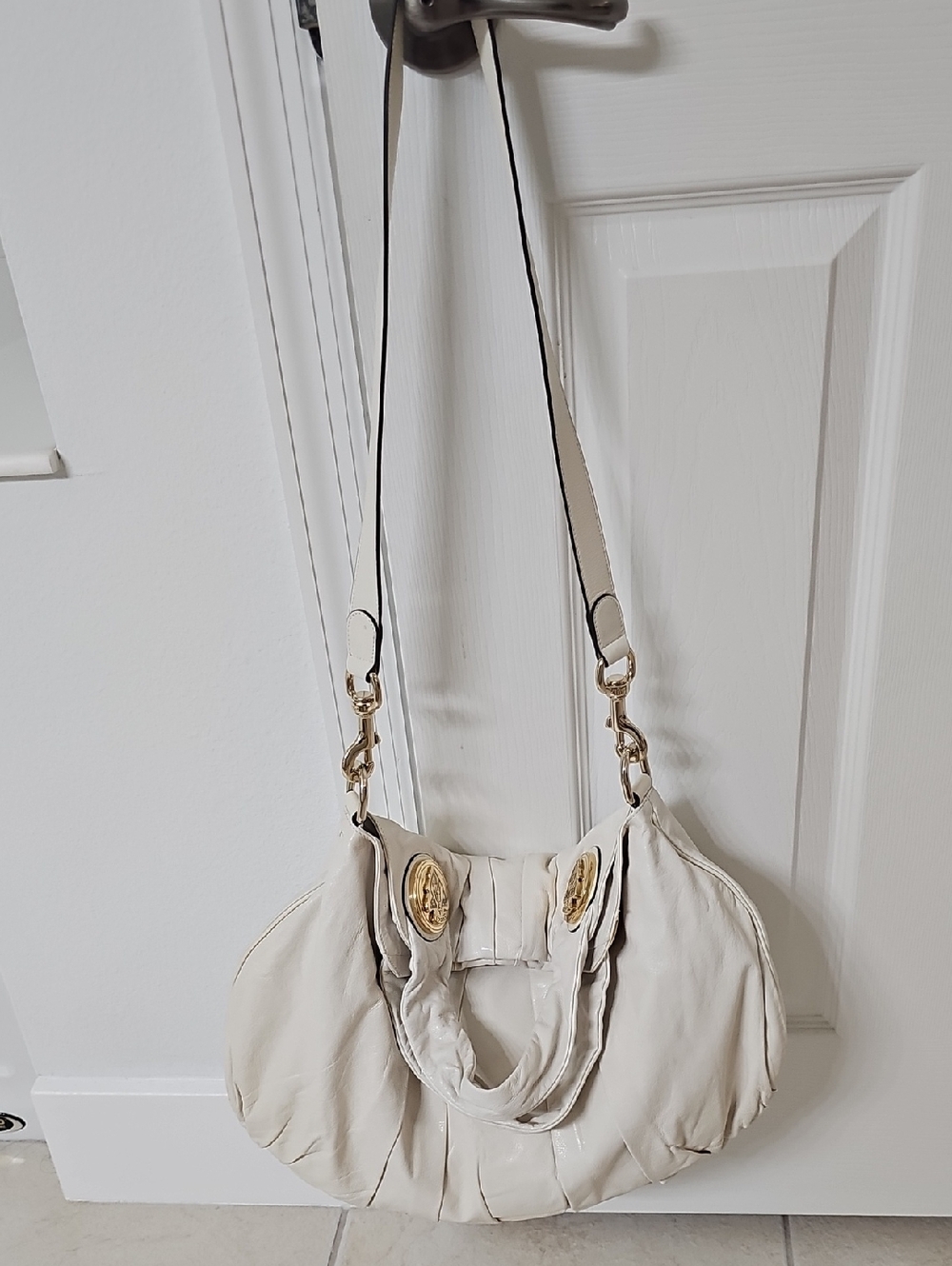Women’s Cream Shoulder Bag with Gold Accents